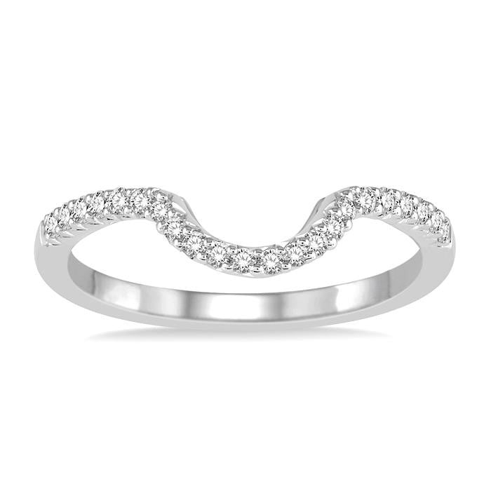 1/8 Ctw Curved Center Round Cut Diamond Wedding Band in 14K White Gold