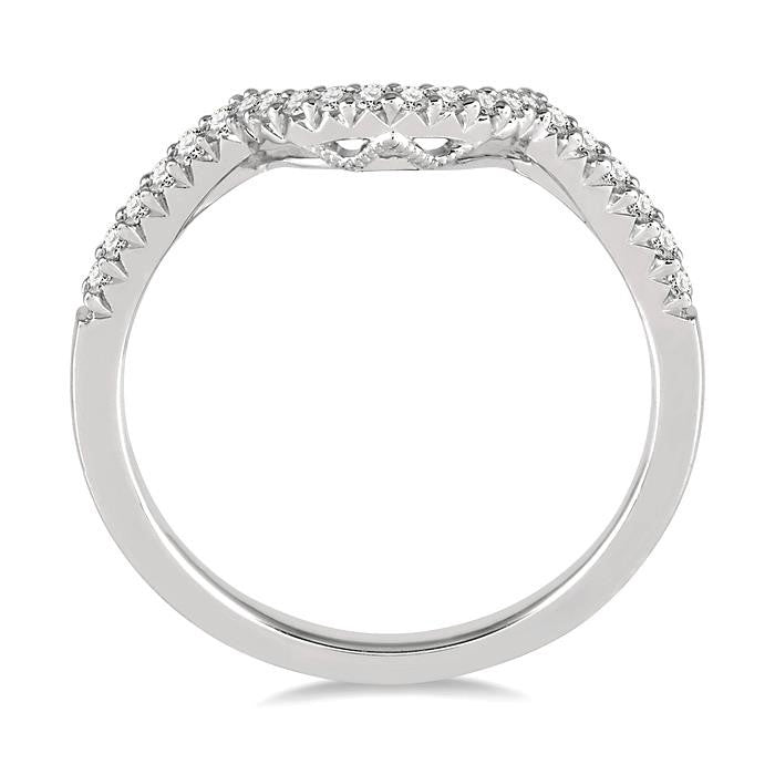 1/8 Ctw Curved Center Round Cut Diamond Wedding Band in 14K White Gold