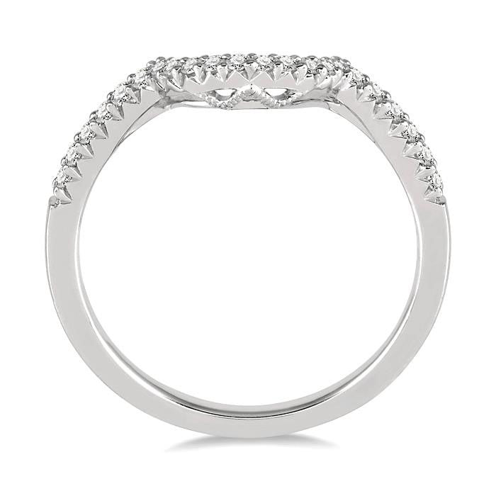 1/8 Ctw Curved Center Round Cut Diamond Wedding Band in 14K White Gold