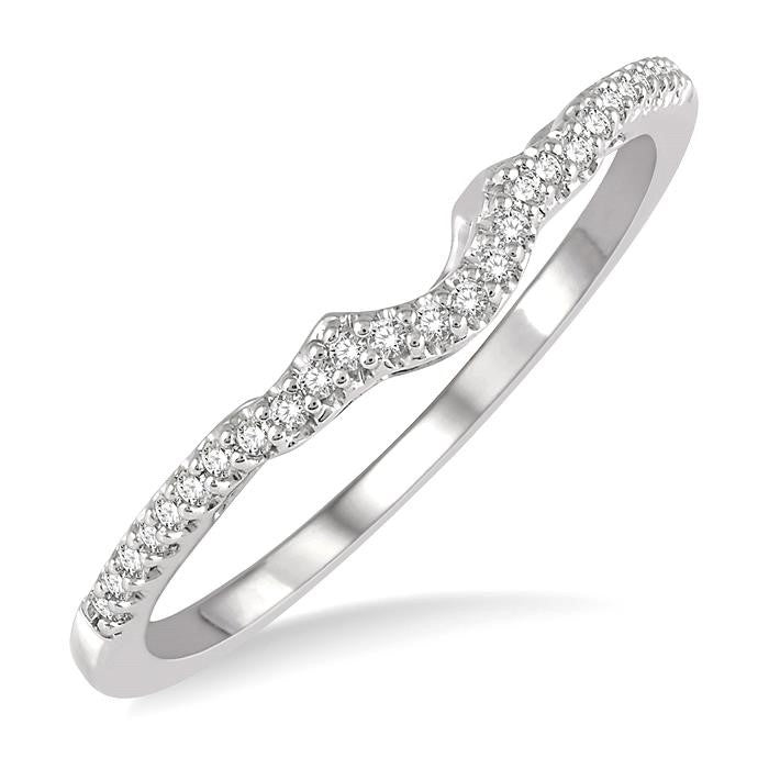 1/10 Ctw Curved Center Round Cut Diamond Wedding Band in 14K White Gold