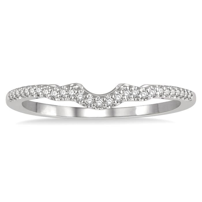 1/10 Ctw Curved Center Round Cut Diamond Wedding Band in 14K White Gold