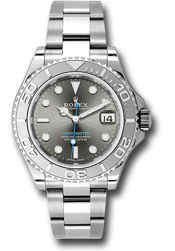 *Pre-Owned* Rolex Steel and Platinum Rolesium Yacht-Master 37 Watch - Dark Rhodium Dial