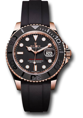 *Pre-Owned* Rolex Everose Gold Yacht-Master 37 Watch - Matt Black Dial - Oysterflex Strap
