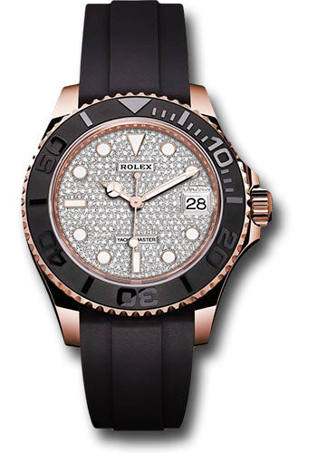 *Pre-Owned* Rolex Everose Gold Yacht-Master 37 Watch - Diamond Paved Dial - Oysterflex Strap