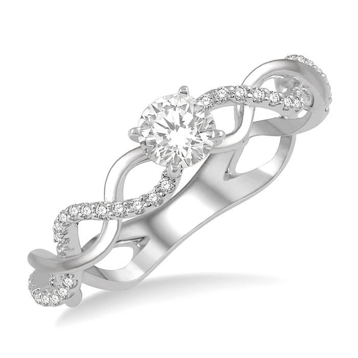 1/3 Ctw Entwined Shank Diamond Engagement Ring with 1/5 Ct Round Cut Center Stone in 14K White Gold