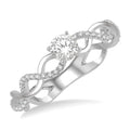 1/3 Ctw Entwined Shank Diamond Engagement Ring with 1/5 Ct Round Cut Center Stone in 14K White Gold