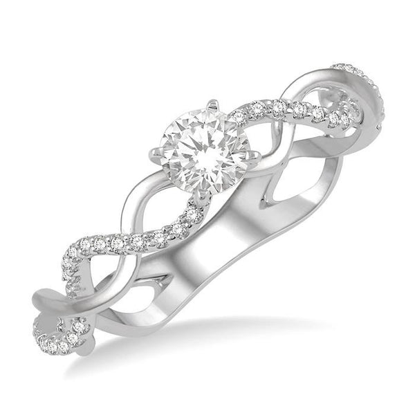 1/3 Ctw Entwined Shank Diamond Engagement Ring with 1/5 Ct Round Cut Center Stone in 14K White Gold