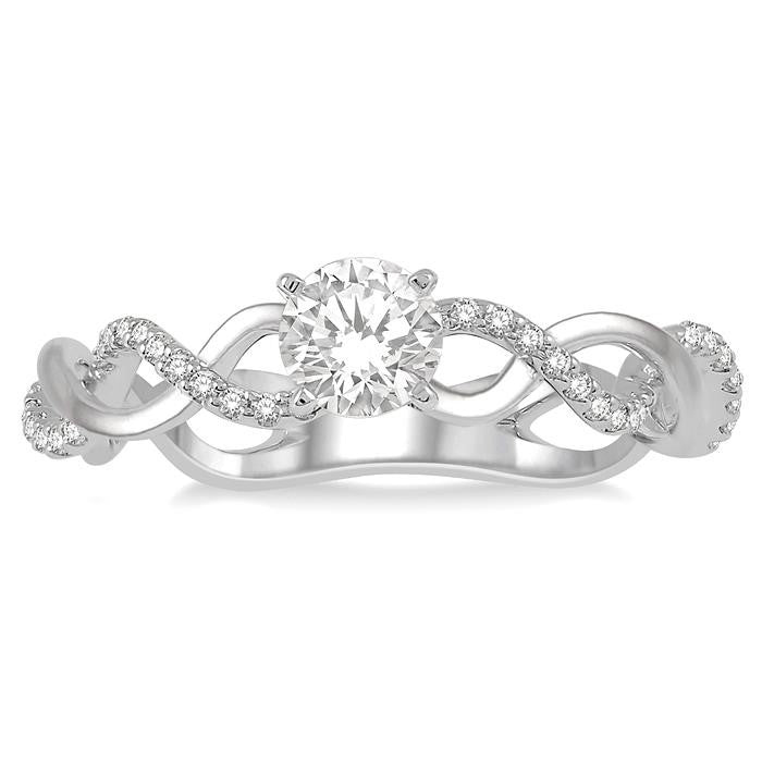 1/3 Ctw Entwined Shank Diamond Engagement Ring with 1/5 Ct Round Cut Center Stone in 14K White Gold