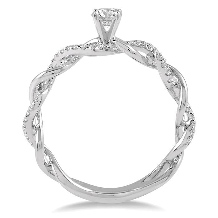 1/3 Ctw Entwined Shank Diamond Engagement Ring with 1/5 Ct Round Cut Center Stone in 14K White Gold