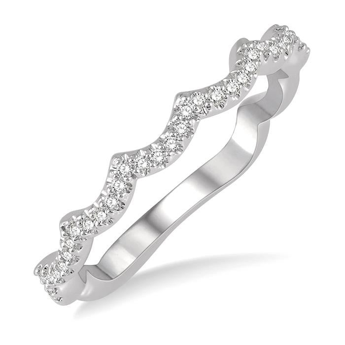 1/6 Ctw Wavy Pattern Round Cut Diamond Wedding Band in 14K White Gold