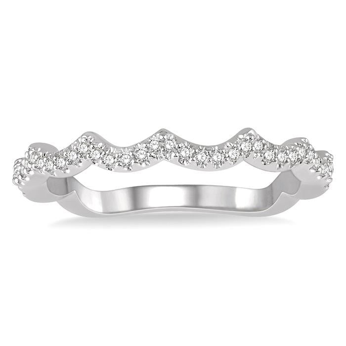 1/6 Ctw Wavy Pattern Round Cut Diamond Wedding Band in 14K White Gold