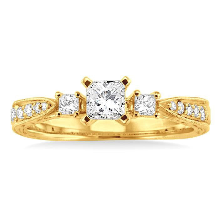 Princess Shape Past Present & Future Diamond Engagement Ring
