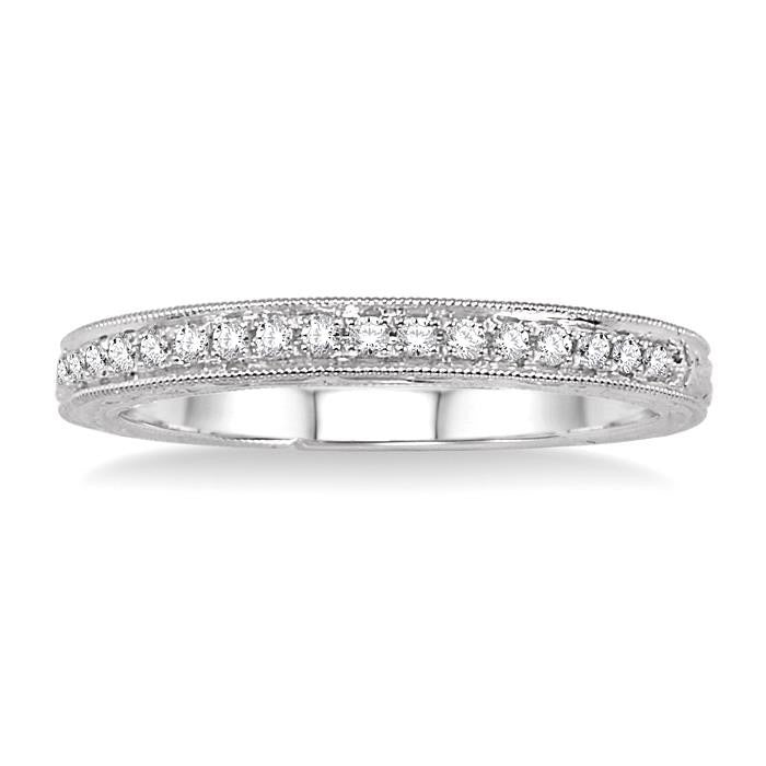 1/8 Ctw Round Cut Diamond Wedding Band in 14K White Gold