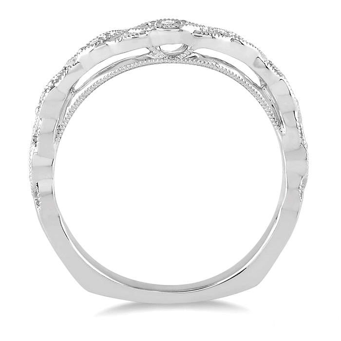 1/6 Ctw Milgrain Leaf Motif Round Cut Diamond Wedding Band in 14K White Gold