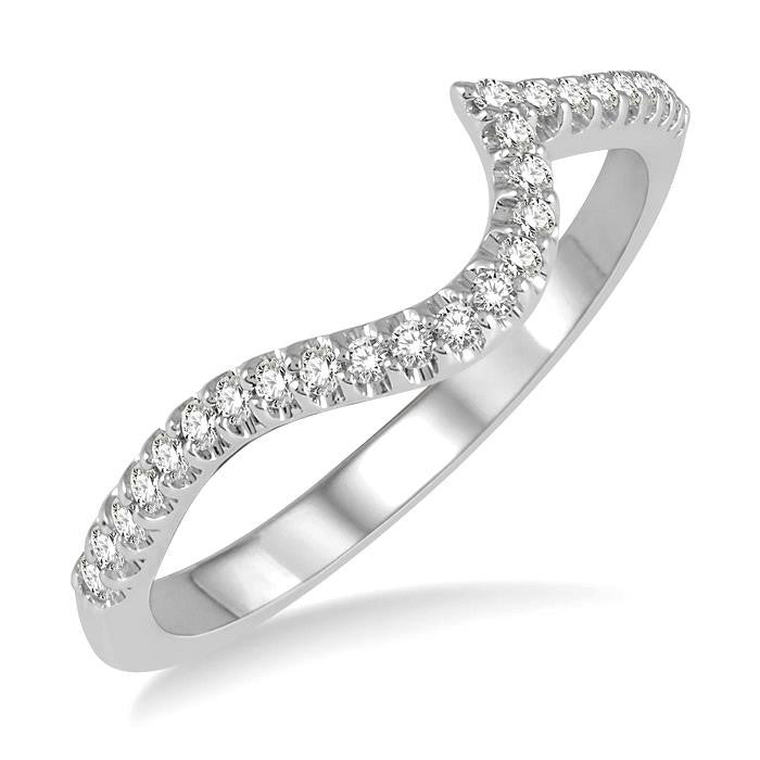 1/6 Ctw Crescent Shape Round Cut Diamond Wedding Band in 14K White Gold