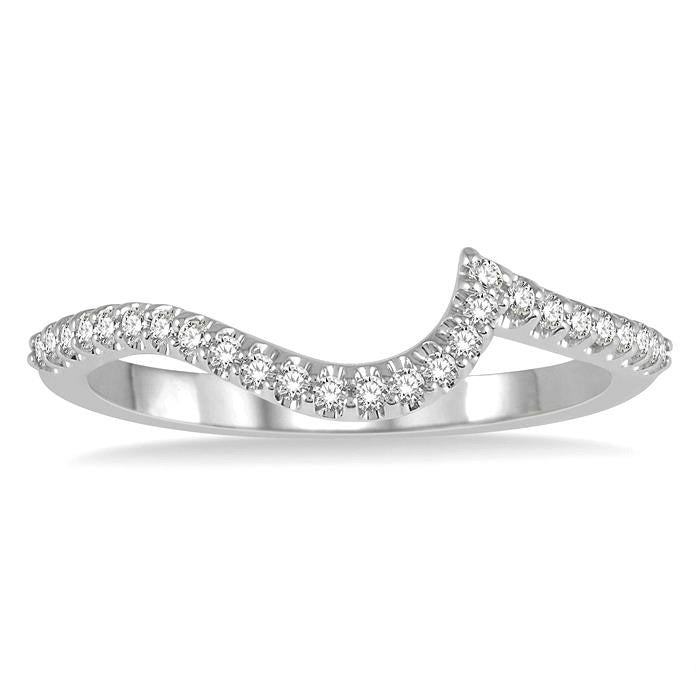 1/6 Ctw Crescent Shape Round Cut Diamond Wedding Band in 14K White Gold