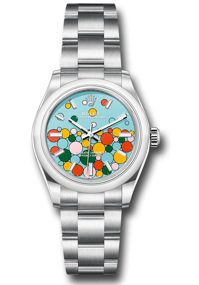*Pre-Owned* Rolex Oystersteel Oyster Perpetual 31 Watch - Domed Bezel - Turquoise Blue Celebration Motif Index Dial - Oyster Bracelet