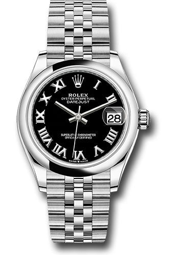 *Pre-Owned* Rolex Steel and White Gold Datejust 31 Watch - Domed Bezel - Black Roman Dial - Jubilee Bracelet