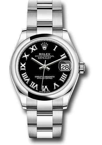 *Pre-Owned* Rolex Steel and White Gold Datejust 31 Watch - Domed Bezel - Black Roman Dial - Oyster Bracelet