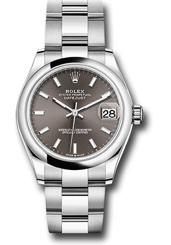 *Pre-Owned* Rolex Steel and White Gold Datejust 31 Watch - Domed Bezel - Dark Grey Index Dial - Oyster Bracelet