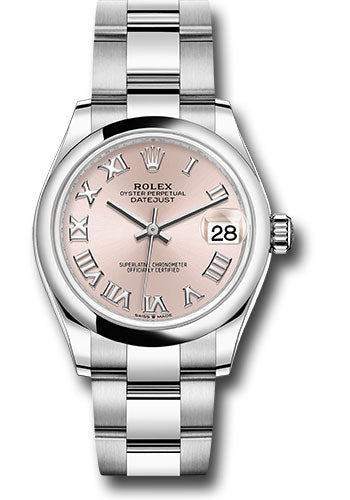 *Pre-Owned* Rolex Steel and White Gold Datejust 31 Watch - Domed Bezel - Pink Roman Dial - Oyster Bracelet