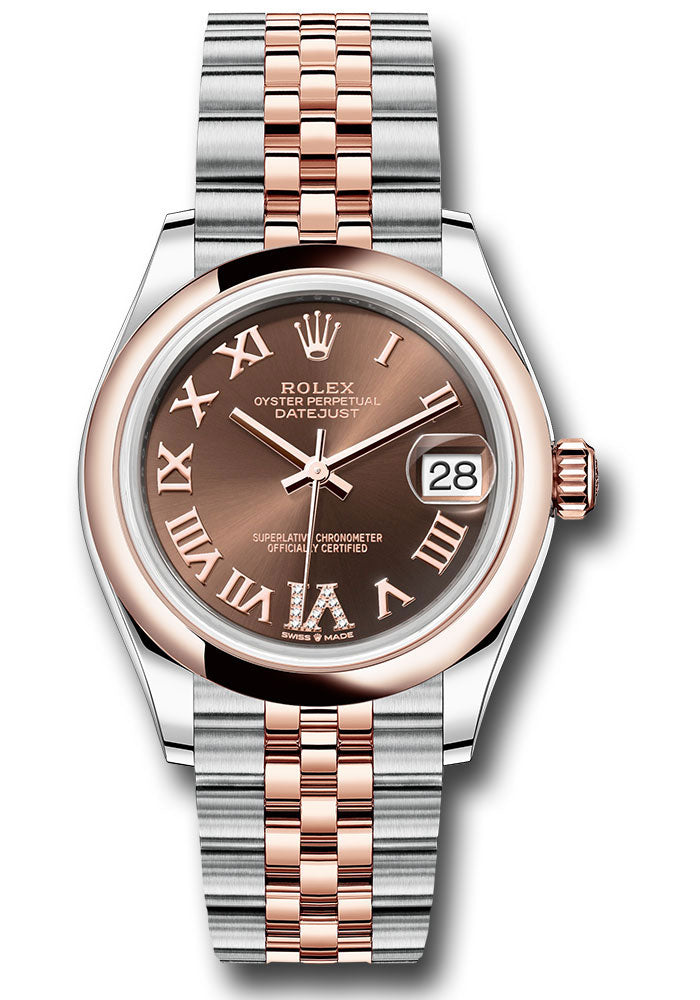 *Pre-Owned* Rolex Steel and Everose Gold Datejust 31 Watch - Domed Bezel - Dark Rhodium Diamond Roman VI Dial - Jubilee Bracelet