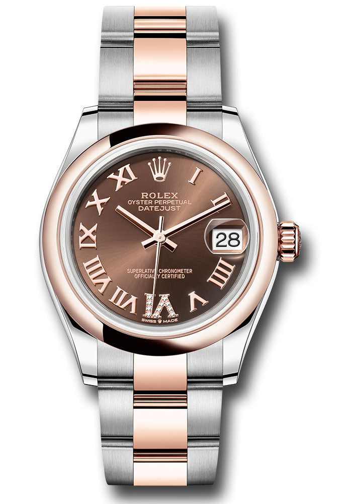 *Pre-Owned* Rolex Steel and Everose Gold Datejust 31 Watch - Domed Bezel - Dark Rhodium Diamond Roman VI Dial - Oyster Bracelet