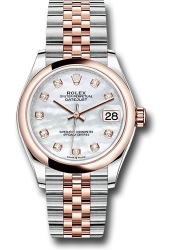 *Pre-Owned* Rolex Steel and Everose Gold Datejust 31 Watch - Domed Bezel - Silver Diamond Dial - Jubilee Bracelet