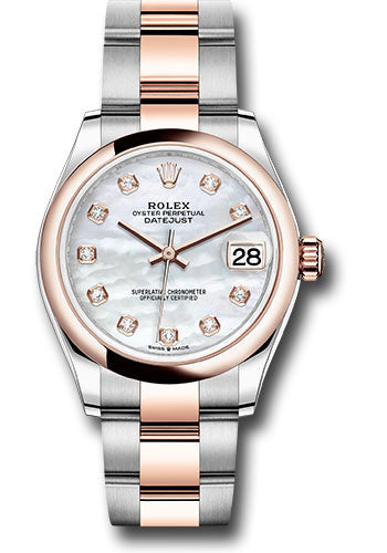 *Pre-Owned* Rolex Steel and Everose Gold Datejust 31 Watch - Domed Bezel - Silver Diamond Dial - Oyster Bracelet