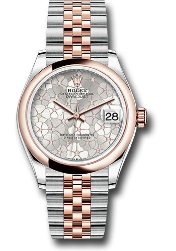 *Pre-Owned* Rolex Everose Rolesor Datejust 31 Watch - Domed Bezel - Silver Floral Motif Diamond Dial - Jubilee Bracelet
