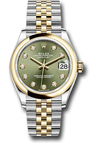 *Pre-Owned* Rolex Steel and Yellow Gold Datejust 31 Watch - Domed Bezel - Olive Green Diamond Dial - Jubilee Bracelet