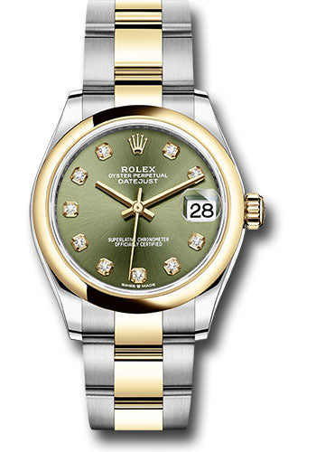 *Pre-Owned* Rolex Steel and Yellow Gold Datejust 31 Watch - Domed Bezel - Olive Green Diamond Dial - Oyster Bracelet