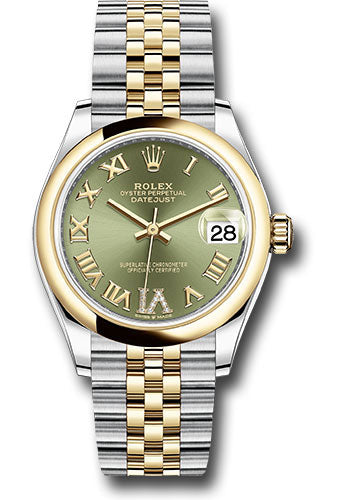 *Pre-Owned* Rolex Steel and Yellow Gold Datejust 31 Watch - Domed Bezel - Olive Green Diamond Roman Six Dial - Jubilee Bracelet