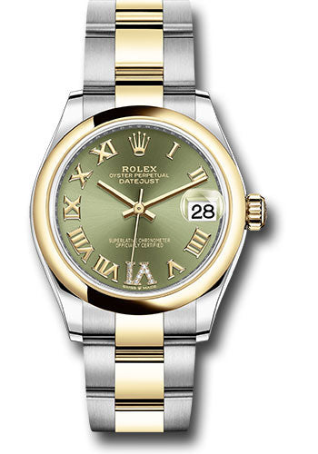 *Pre-Owned* Rolex Steel and Yellow Gold Datejust 31 Watch - Domed Bezel - Olive Green Diamond Roman Six Dial - Oyster Bracelet