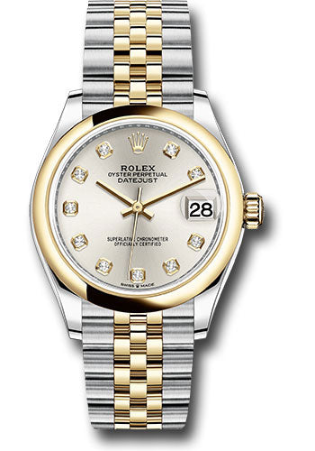 *Pre-Owned* Rolex Steel and Yellow Gold Datejust 31 Watch - Domed Bezel - Silver Diamond Dial - Jubilee Bracelet