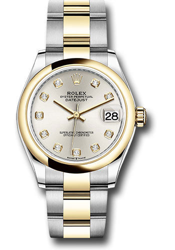 *Pre-Owned* Rolex Steel and Yellow Gold Datejust 31 Watch - Domed Bezel - Silver Diamond Dial - Oyster Bracelet