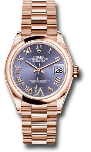*Pre-Owned* Rolex Everose Gold Datejust 31 Watch - Domed Bezel - Aubergine Diamond Six Dial - President Bracelet