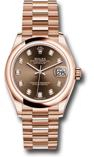 *Pre-Owned* Rolex Everose Gold Datejust 31 Watch - Domed Bezel - Chocolate Diamond Dial - President Bracelet