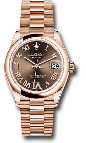 *Pre-Owned* Rolex Everose Gold Datejust 31 Watch - Domed Bezel - Chocolate Diamond Six Dial - President Bracelet