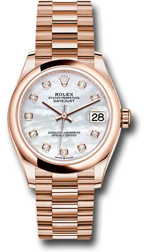 *Pre-Owned* Rolex Everose Gold Datejust 31 Watch - Domed Bezel - Silver Diamond Dial - President Bracelet