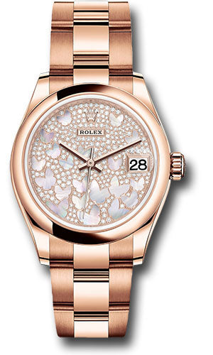 *Pre-Owned* Rolex Everose Gold Datejust 31 Watch - Domed Bezel - Diamond Paved Butterfly Dial - Oyster Bracelet