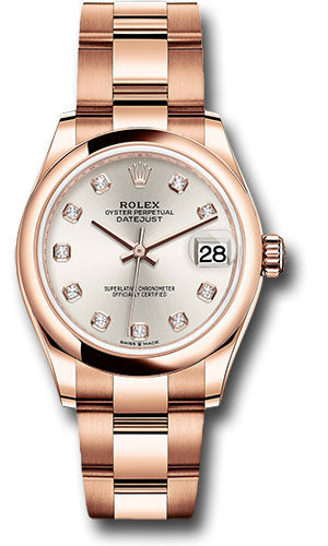 *Pre-Owned* Rolex Everose Gold Datejust 31 Watch - Domed Bezel - Silver Diamond Dial - Oyster Bracelet