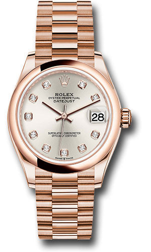 *Pre-Owned* Rolex Everose Gold Datejust 31 Watch - Domed Bezel - Silver Diamond Dial - President Bracelet