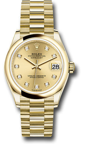 *Pre-Owned* Rolex Yellow Gold Datejust 31 Watch - Domed Bezel - Champagne Diamond Dial - President Bracelet