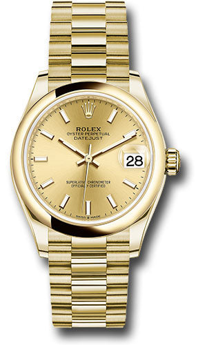 *Pre-Owned* Rolex Yellow Gold Datejust 31 Watch - Domed Bezel - Champagne Index Dial - President Bracelet