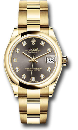 *Pre-Owned* Rolex Yellow Gold Datejust 31 Watch - Domed Bezel - Dark Grey Diamond Dial - Oyster Bracelet
