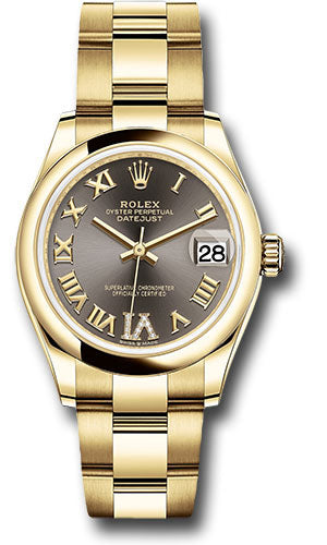 *Pre-Owned* Rolex Yellow Gold Datejust 31 Watch - Domed Bezel - Dark Grey Diamond Six Dial - Oyster Bracelet