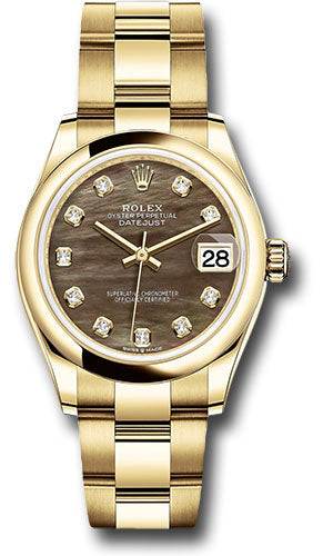 *Pre-Owned* Rolex Yellow Gold Datejust 31 Watch - Domed Bezel - Dark Mother-of-Pearl Diamond Dial - Oyster Bracelet