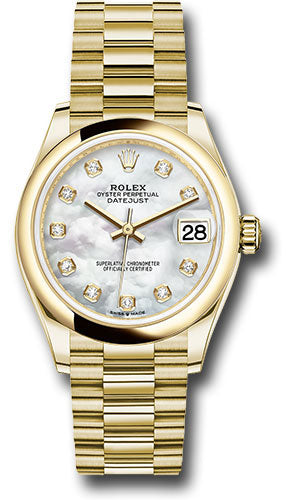 *Pre-Owned* Rolex Yellow Gold Datejust 31 Watch - Domed Bezel - Mother-of-Pearl Diamond Dial - President Bracelet