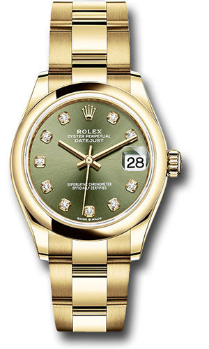 *Pre-Owned* Rolex Yellow Gold Datejust 31 Watch - Domed Bezel - Olive Green Diamond Dial - Oyster Bracelet